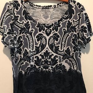 Blue and gray dip dye embellished top